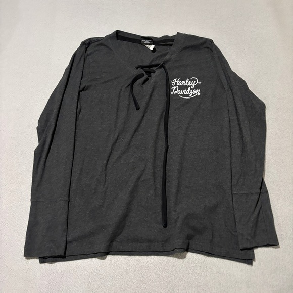 Harley-Davidson Tops - Harley Davidson Womens XL Lace Up Long Sleeve Shirt Barnes South Edmonton Gray